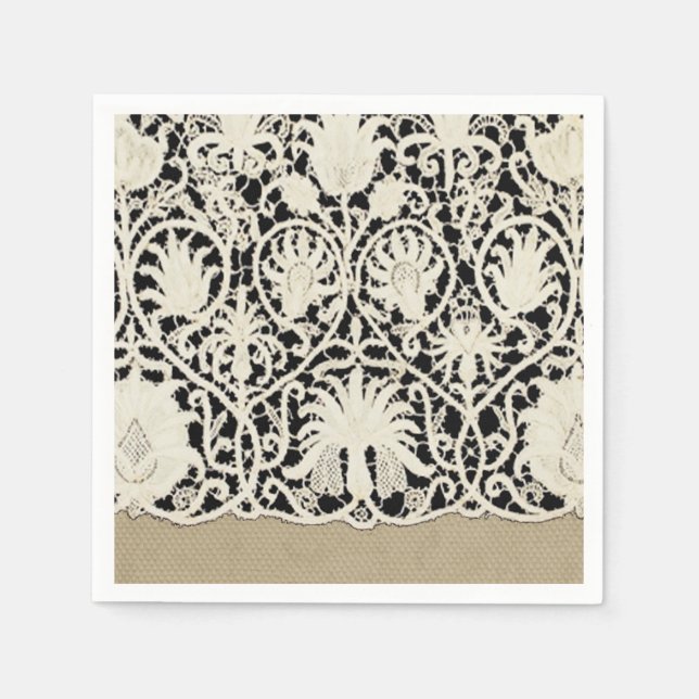 Wedding Antique Lace Linen White Classic Pretty Paper Napkins (Front)