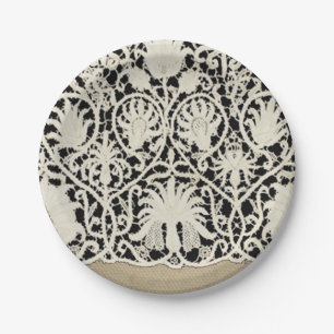 Wedding Antique Lace Linen White Classic Pretty Paper Plates