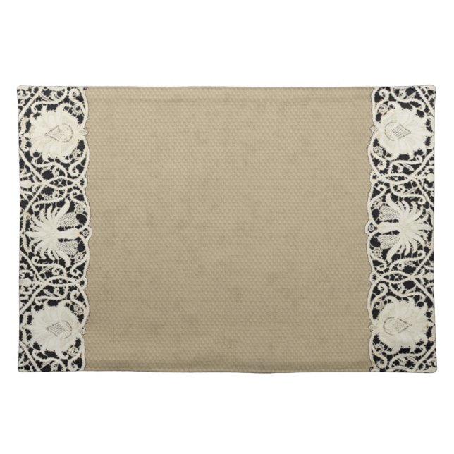 Wedding Antique Lace Linen White Classic Pretty Placemat (Front)