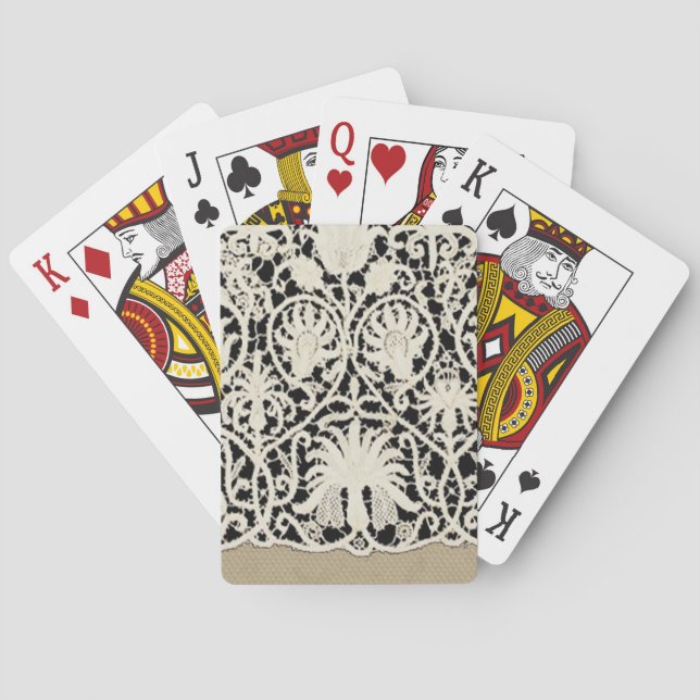 Wedding Antique Lace Linen White Classic Pretty Poker Cards (Back)