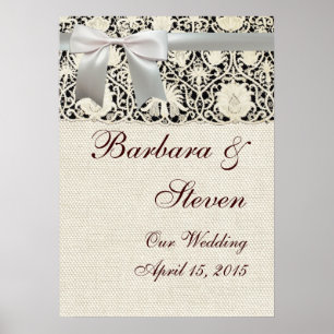 Wedding Antique Lace Linen White Classic Pretty Poster