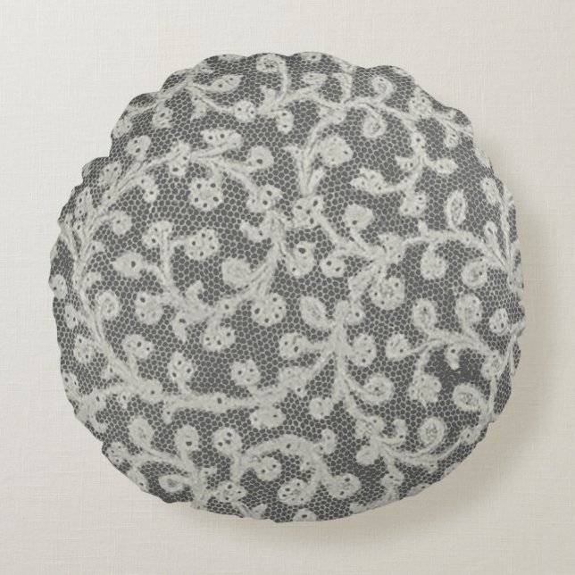 Wedding Antique Lace Linen White Classic Pretty Round Pillow (Front)