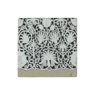 Wedding Antique Lace Linen White Classic Pretty Stone Magnet