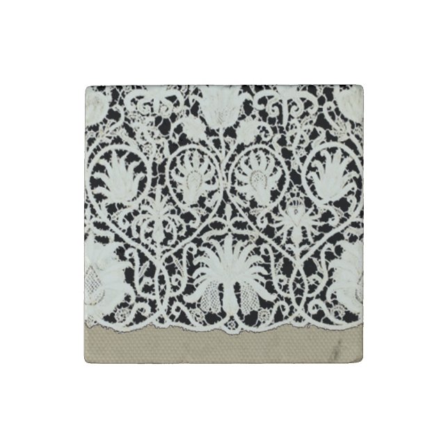 Wedding Antique Lace Linen White Classic Pretty Stone Magnet (First Magnet)