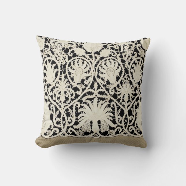Wedding Antique Lace Linen White Classic Pretty Throw Pillow (Front)