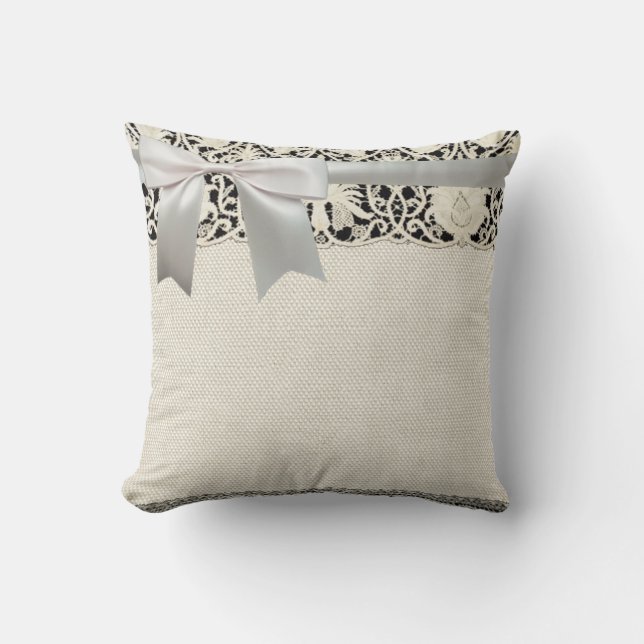 Wedding Antique Lace Linen White Classic Pretty Throw Pillow (Front)
