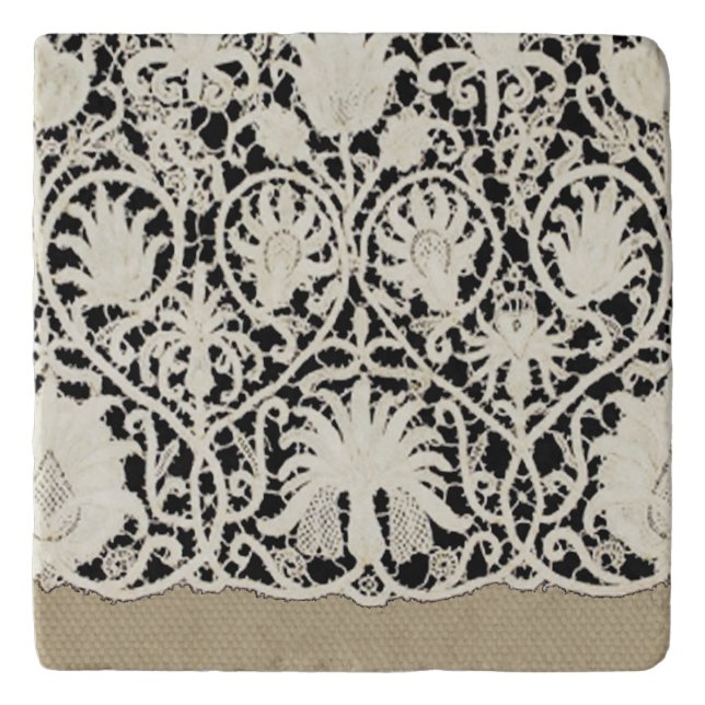Wedding Antique Lace Linen White Classic Pretty Trivet (Front)