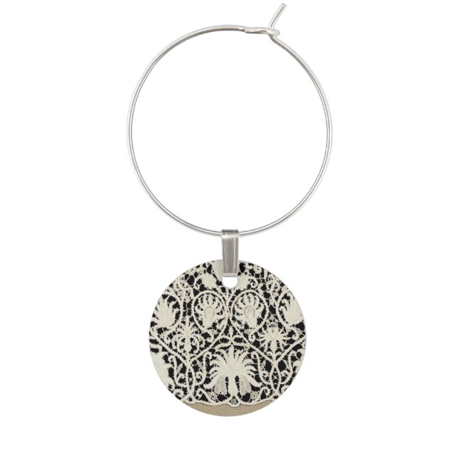 Wedding Antique Lace Linen White Classic Pretty Wine Charm (Front)