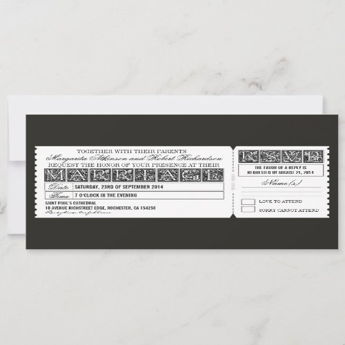 wedding antique ticket invitation &amp; rsvp design