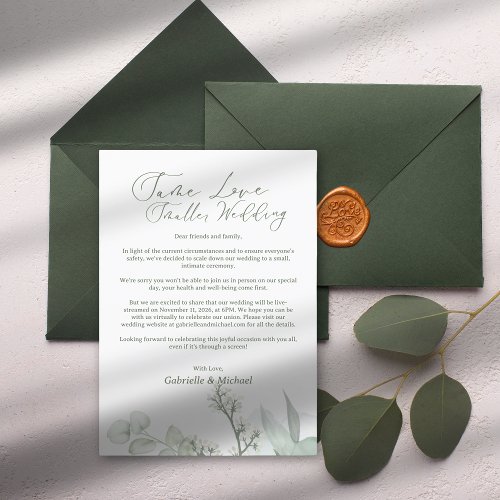 Wedding Apology Announcement Downsized Green