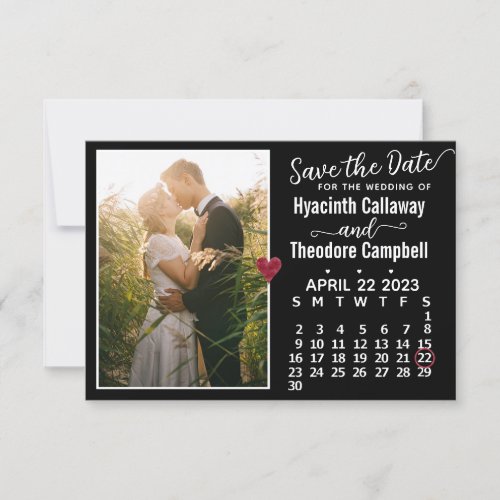 Wedding April 2023 Calendar Custom Photo Black Save The Date