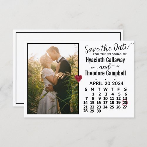 Wedding April 2024 Calendar Custom Photo White Save The Date
