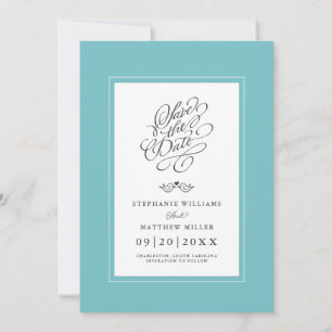 Wedding Aqua Blue Green Calligraphy Printable Chic Save The Date