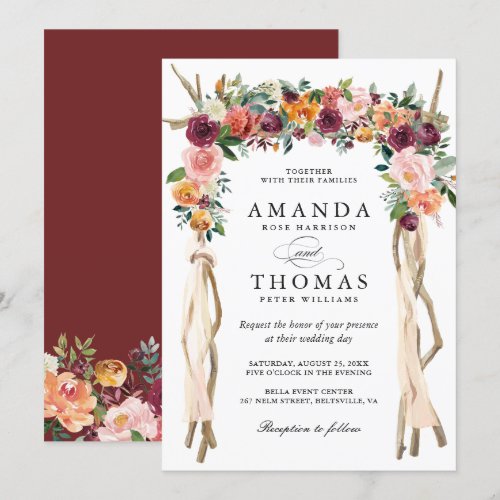 Wedding Arch Burgundy Blush Rustic Bloom Floral Card