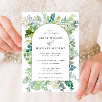 Wedding-arch Frame Watercolor Greenery And Foliage Invitation by FancyShmancyNotes at Zazzle