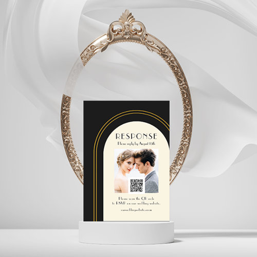 Wedding Arch Photo Black Rsvp with QR Code Enclosure Card