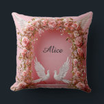 Wedding Arch Pink Roses White Doves Love 🌸 Throw Pillow<br><div class="desc">Bring romantic elegance into your home with this beautiful wedding arch design featuring pink roses and white doves 🌸🕊️
Symbolizing love,  unity,  and eternal commitment,  this soft decorative design creates a warm and heartfelt atmosphere 💍✨
Perfect for wedding gifts,  anniversary presents,  or romantic home décor that celebrates timeless love.</div>