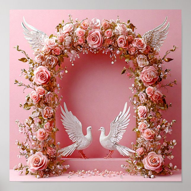 Wedding Arch Pink Roses White Doves 🌸🕊️💖✨ Poster (Front)