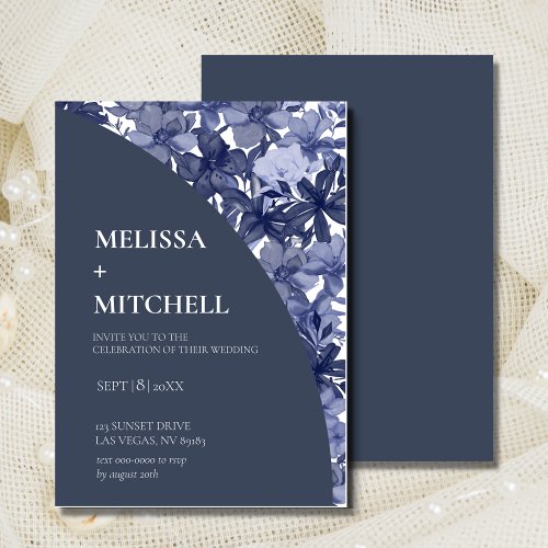Wedding Arch Watercolor Navy Blue Floral Invitation