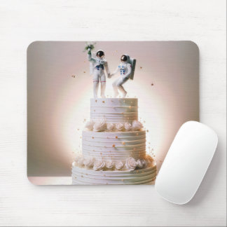 Wedding Astronauts on Tiered Cake Mouse Pad