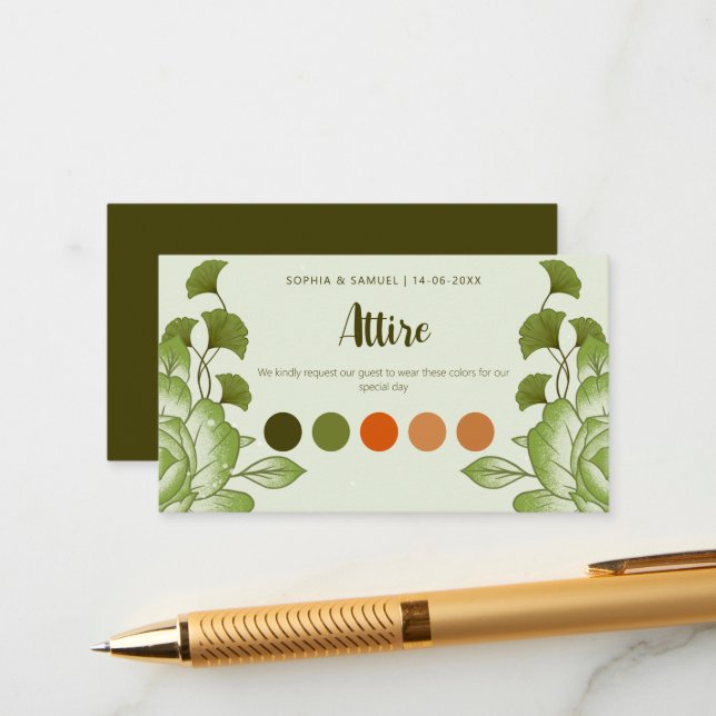 Wedding Attire Color Code Enclosure Card (Front/Back In Situ)