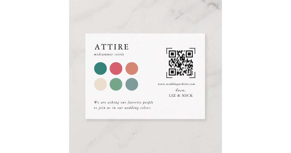 Classic Wedding Attire Color Palette Enclosure Card