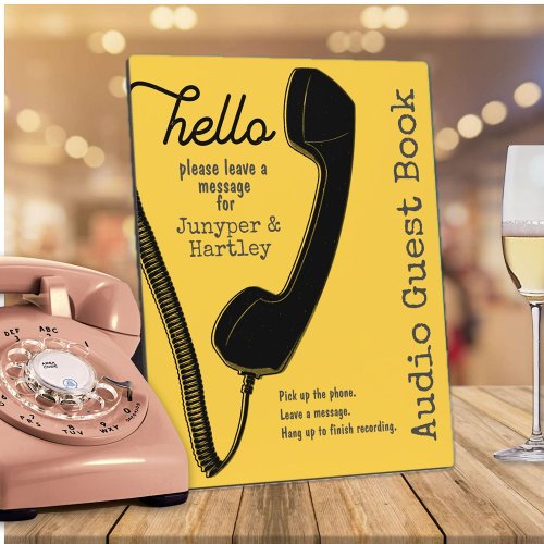 Wedding Audio Guest Book Black Phone Mustard 8x10 Plaque