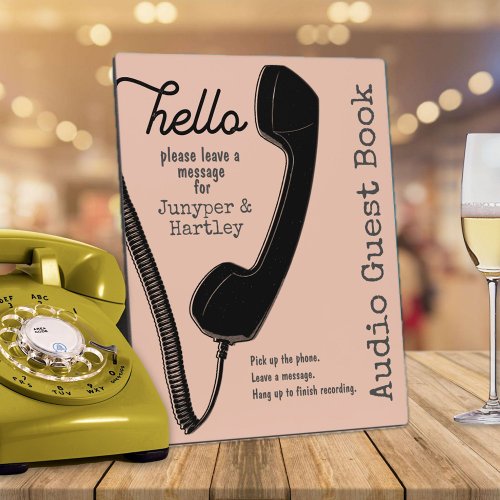 Wedding Audio Guest Book Black Phone on Pink 8x10 Plaque