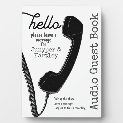 Wedding Audio Guest Book Black Phone Receiver Sign Plaque