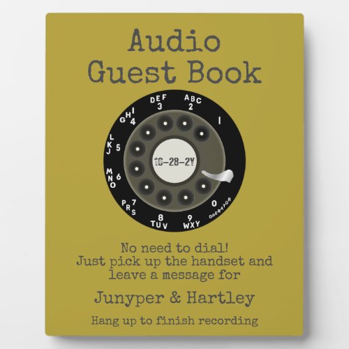 Wedding Audio Guest Book Black Rotary Dial Avocado Plaque