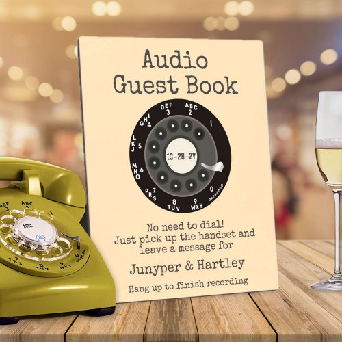 Wedding Audio Guest Book Black Rotary Ivory Cream Plaque