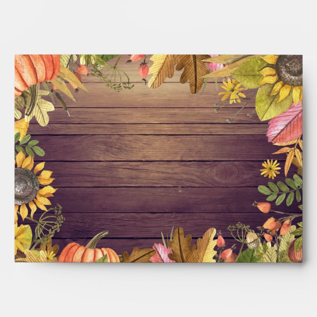 Wedding Autumn Fall Maple Leaves Pumpkin Sunflower Envelope (Front)