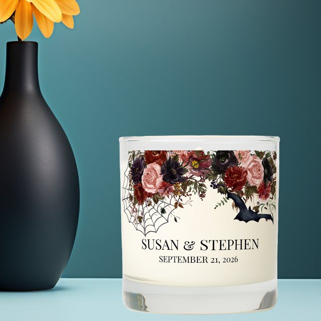 Wedding Autumn Halloween Black Floral Bat Scented Candle (Creator Uploaded)