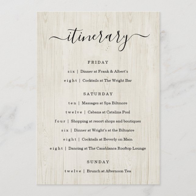 Wedding / Bachelorette Party / Birthday Itinerary  Program (Front)