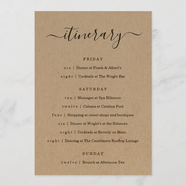 Wedding / Bachelorette Party / Birthday Itinerary Program | Zazzle