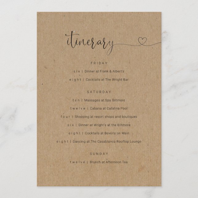 Wedding / Bachelorette Party / Birthday Itinerary Program (Front)