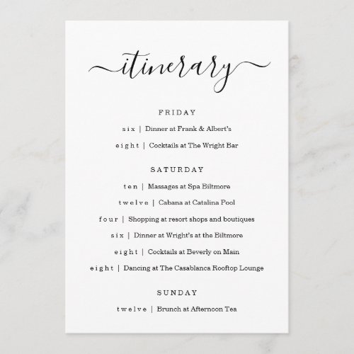 Wedding  Bachelorette Party  Birthday Itinerary Program