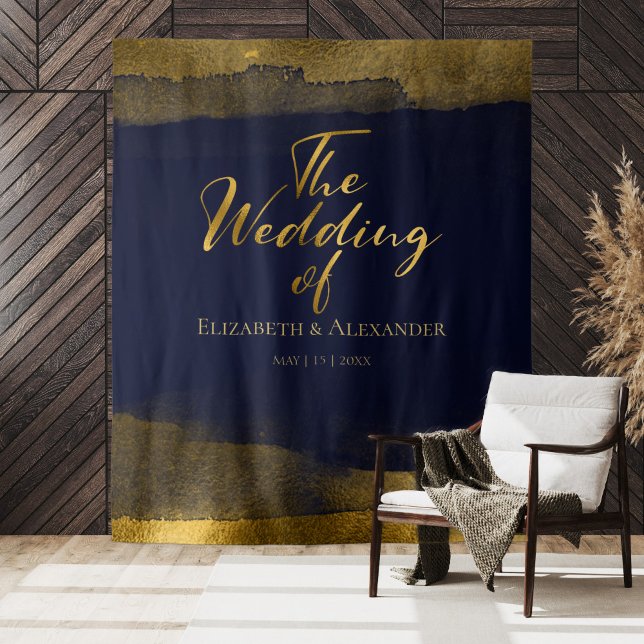 Wedding Backdrop | Blue Watercolor Abstract Gilded (Creator Uploaded)