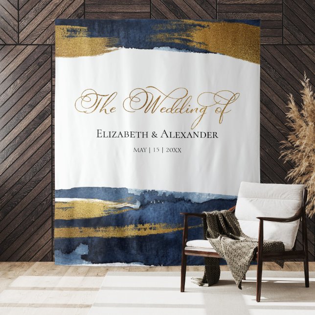 Wedding Backdrop | Blue Watercolor Abstract Gilded (Creator Uploaded)