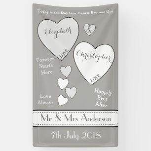 Wedding Backdrop grey and white with love hearts Banner