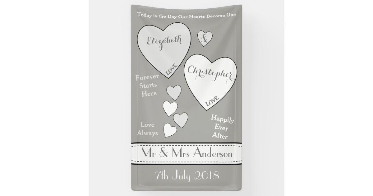 Wedding Backdrop Grey And White With Love Hearts Banner Zazzle Com