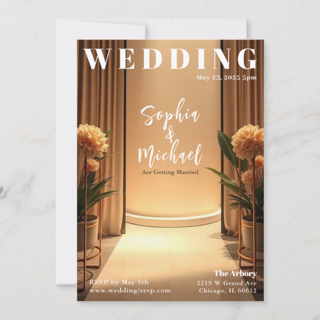 Wedding Backdrop Magazine Cover Invitation (Front)