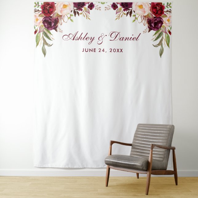 Wedding Backdrop Photo Booth Prop Burgundy Floral (In Situ)