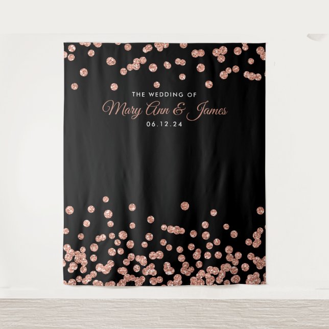 Wedding Backdrop Rose Gold Black Glitter Confetti (Front)
