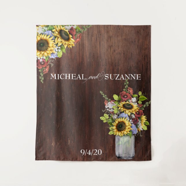 Wedding Backdrop Sunflower Mason Jar Burgundy (Front)