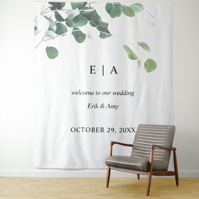 Wedding backdrop, welcome sign eucalyptus (In Situ)