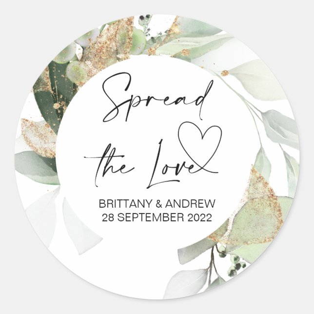 Wedding Bag Favor Spread the Love Jam Eucalyptus Classic Round Sticker (Front)