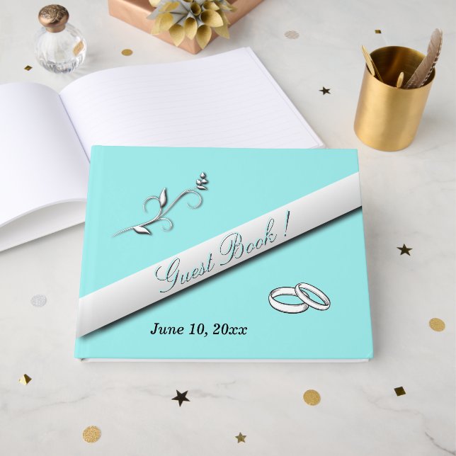 Wedding Bands Aqua Wedding  Guest Book (Front Open)