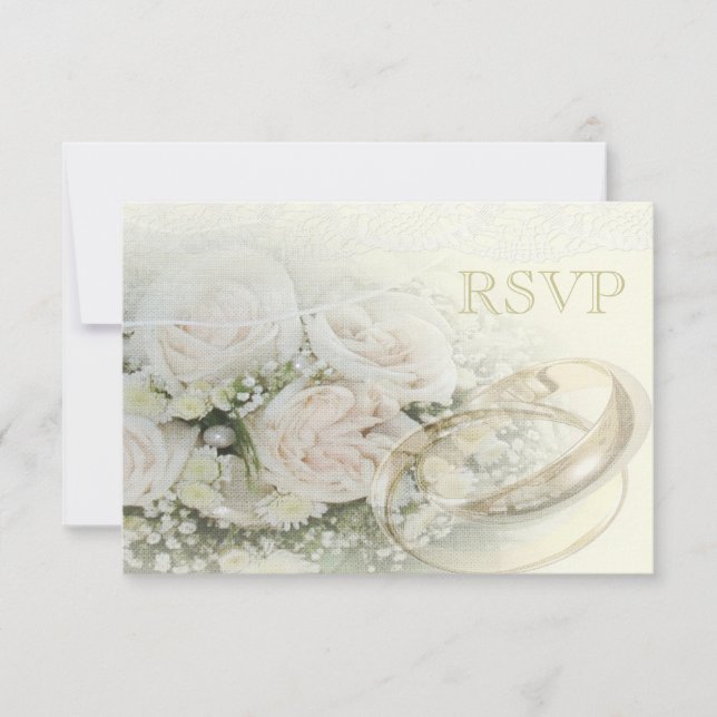 Wedding Bands, Roses, Doves & Lace RSVP Card (Front)