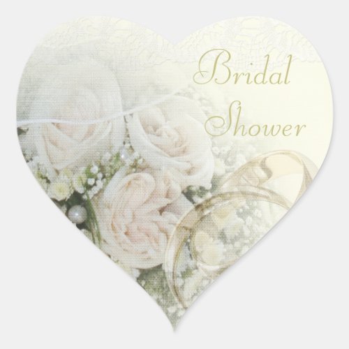 Wedding Bands Roses  Lace Bridal Shower Heart Sticker
